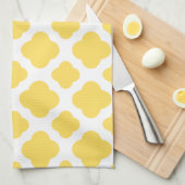 Linge De Cuisine Motif Quatrefoil jaune citron et blanc (Quart Plié)