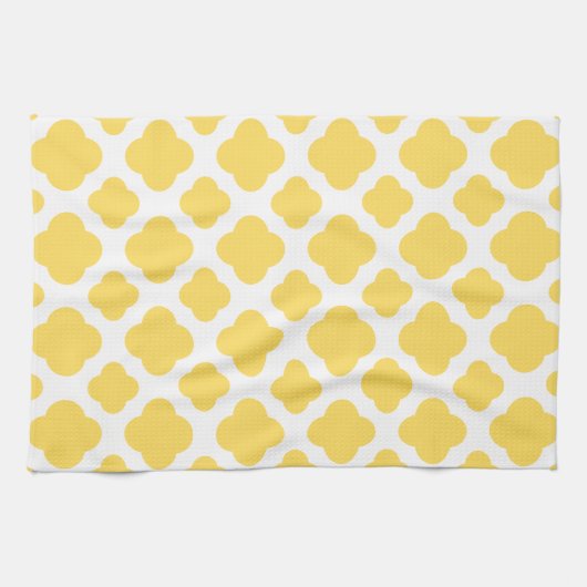 Linge De Cuisine Motif Quatrefoil jaune citron et blanc (Horizontal)