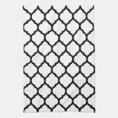 Linge De Cuisine Motif Quatrefoil Marocain blanc et noir (Vertical)