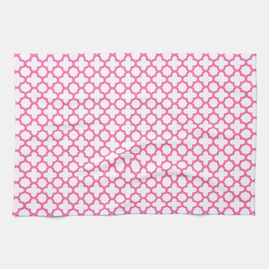 Linge De Cuisine Motif Quatrefoil rose chaud (Horizontal)
