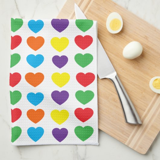 Linge De Cuisine Motif Rainbow Hearts (Quart Plié)