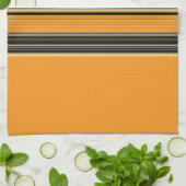 Linge De Cuisine Motif rayé noir blanc orange (Plié)