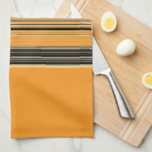 Linge De Cuisine Motif rayé noir blanc orange (Quart Plié)