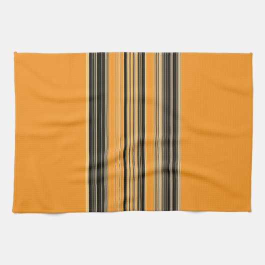 Linge De Cuisine Motif rayé noir blanc orange (Horizontal)