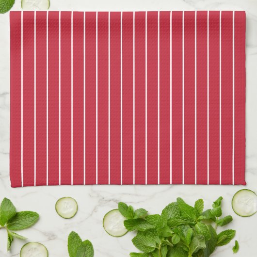 Linge De Cuisine Motif rayure fine rouge blanc (Plié)