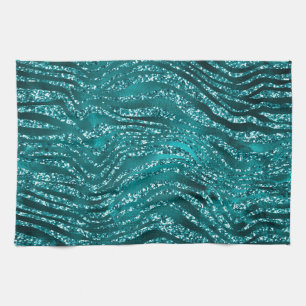 Linge De Cuisine Motif rayures de tigre ombré sarcelle pailleté Gla