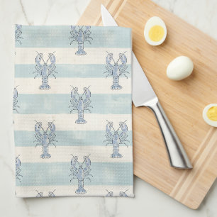 Linge De Cuisine Motif rayures nautiques homard bleu côtier