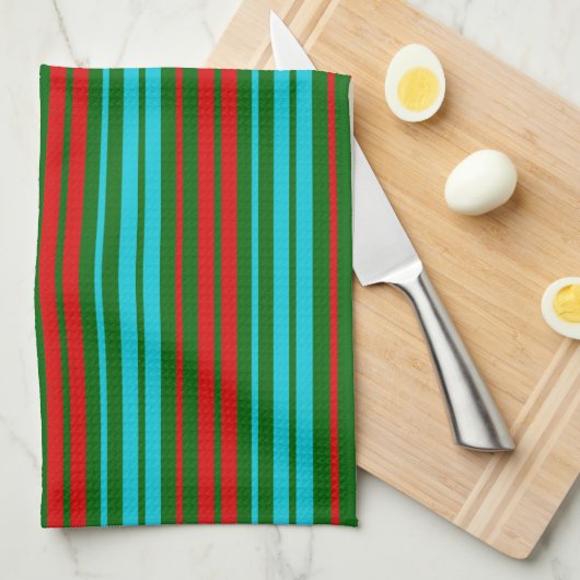 Linge De Cuisine Motif rayures vert rouge bleu (Quart Plié)
