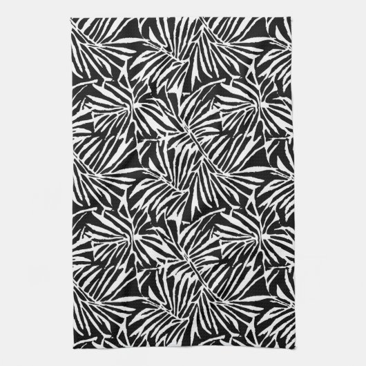 Linge De Cuisine Motif Répétant à feuilles tropicales noires et bla (Vertical)