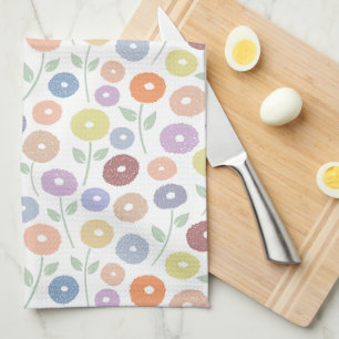 Linge De Cuisine Motif Répétitif Fleur Floue Pastels sur Fond Blanc