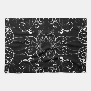 Linge De Cuisine Motif Répétitif Floral Délicat en Blanc sur Fond N