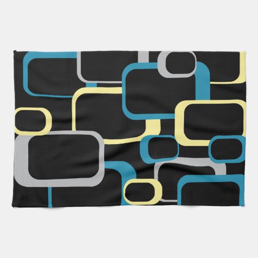 Linge De Cuisine Motif rétro Carré jaune gris noir (Horizontal)