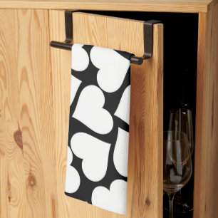 Linge De Cuisine Motif Rétro Cœur Noir et Blanc
