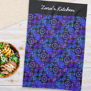 Linge De Cuisine Motif Rétro Hippie Bleu Violet Personnalisé