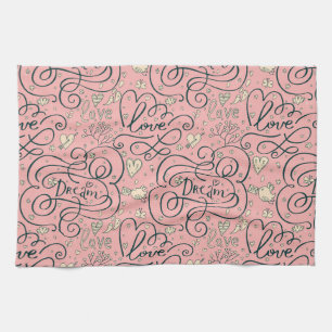 Linge De Cuisine Motif romantique avec des coeurs et des oiseaux