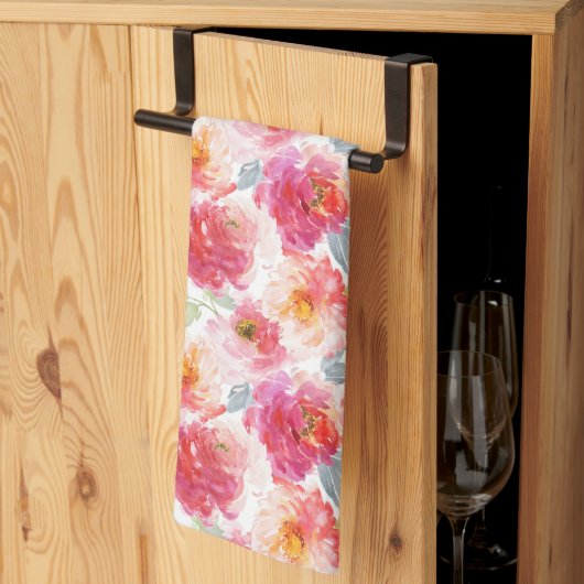 Linge De Cuisine Motif rose Aquarelle Peony (Pliage en tiers)