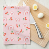 Linge De Cuisine Motif rose arc-en-ciel cerise (Quart Plié)