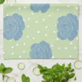 Linge De Cuisine Motif rose bleu sur fond vert (Plié)