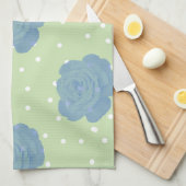 Linge De Cuisine Motif rose bleu sur fond vert (Quart Plié)