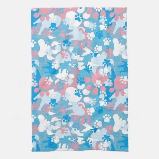 Linge De Cuisine Motif rose et bleu de chien de camouflage (Vertical)