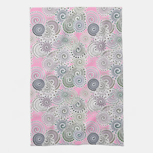Linge De Cuisine Motif, rose et gris