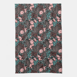 Linge De Cuisine Motif rose et Turquoise floral foncé