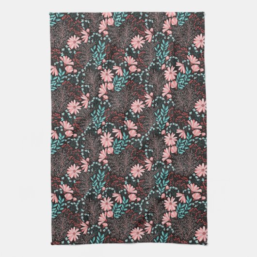 Linge De Cuisine Motif rose et Turquoise floral foncé (Vertical)