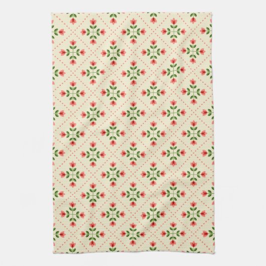 Linge De Cuisine Motif rose et vert floral d'art populaire (Vertical)