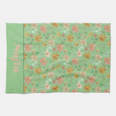 Linge De Cuisine motif rose fleur sauvage nom personnalisé vert (Horizontal)