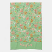 Linge De Cuisine motif rose fleur sauvage nom personnalisé vert (Vertical)