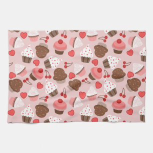 Linge De Cuisine Motif rose mignon de petits gâteaux, de coeurs et