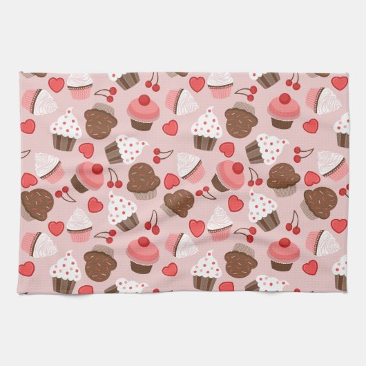 Linge De Cuisine Motif rose mignon de petits gâteaux, de coeurs et (Horizontal)
