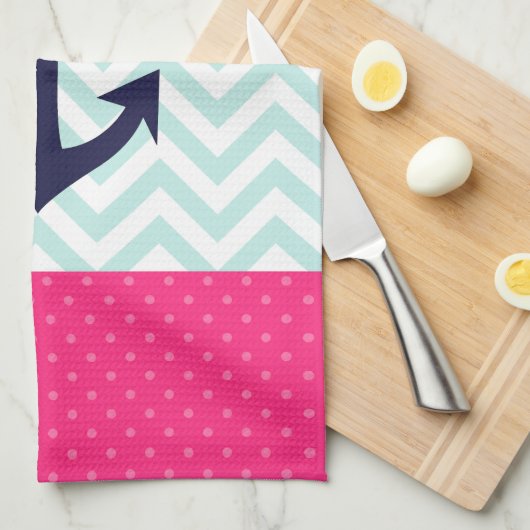 Linge De Cuisine Motif rose nautique d'Ancre de Chevron de menthe (Quart Plié)