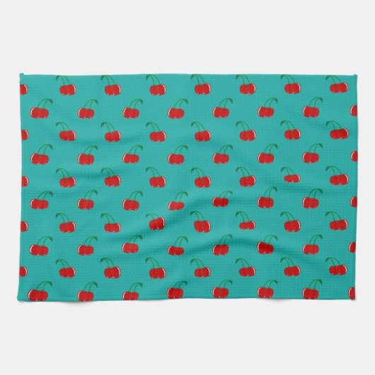 Linge De Cuisine Motif rouge de cerise de turquoise (Horizontal)