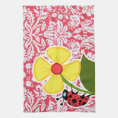 Linge De Cuisine Motif rouge de damassé ; Coccinelle (Vertical)