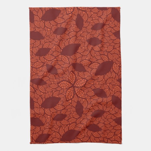 Linge De Cuisine Motif rouge de feuille sur l'orange (Vertical)