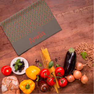 Linge De Cuisine Motif rouge jaune mini fleur sauvage marron