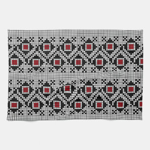 Linge De Cuisine Motif roumain folklorique rouge et noir