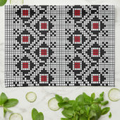 Linge De Cuisine Motif roumain géométrique rouge et noir (Plié)