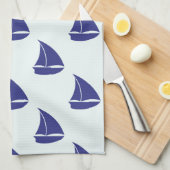 Linge De Cuisine Motif Royal Blue Sailboat (Quart Plié)