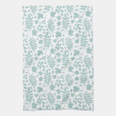 Linge De Cuisine Motif Rpt Feuille tombé Turquoise en blanc (Vertical)