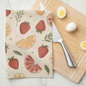 Linge De Cuisine Motif rustique de fraises et d'agrumes (2) (Quart Plié)