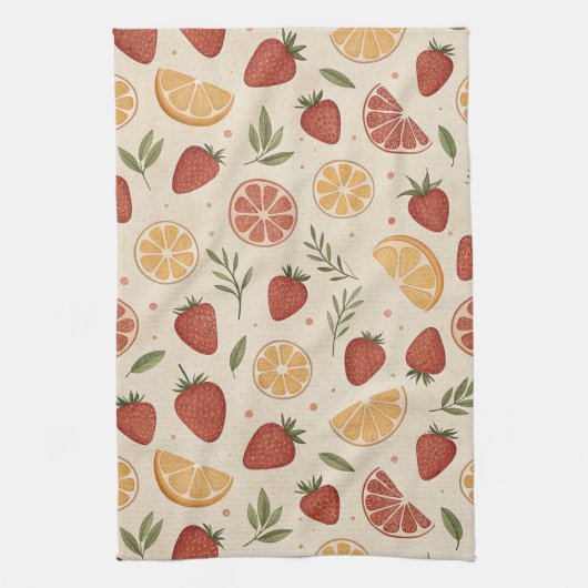 Linge De Cuisine Motif rustique de fraises et d'agrumes (2) (Vertical)