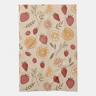 Linge De Cuisine Motif rustique terreux de fraise et d'agrumes (5)
