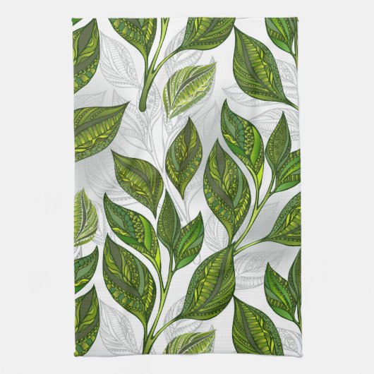 Linge De Cuisine Motif sans couture avec Feuilles de thé vert (Vertical)