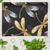 Linge De Cuisine Motif sans couture avec libellules d'or (Plié)