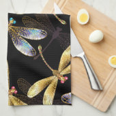 Linge De Cuisine Motif sans couture avec libellules d'or (Quart Plié)