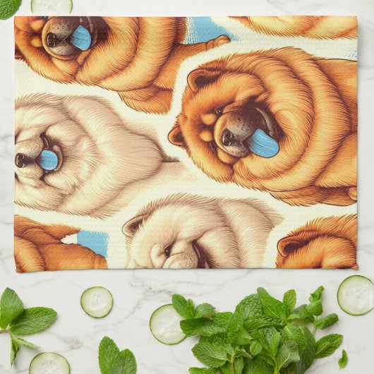 Linge De Cuisine Motif sans couture de Chow-Chow Retro (Plié)