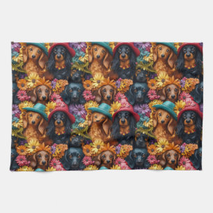Linge De Cuisine Motif sans couture de Dachshund floral - Amoureux