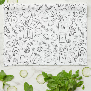 Linge De Cuisine Motif sans couture de gribouillis noir et blanc de